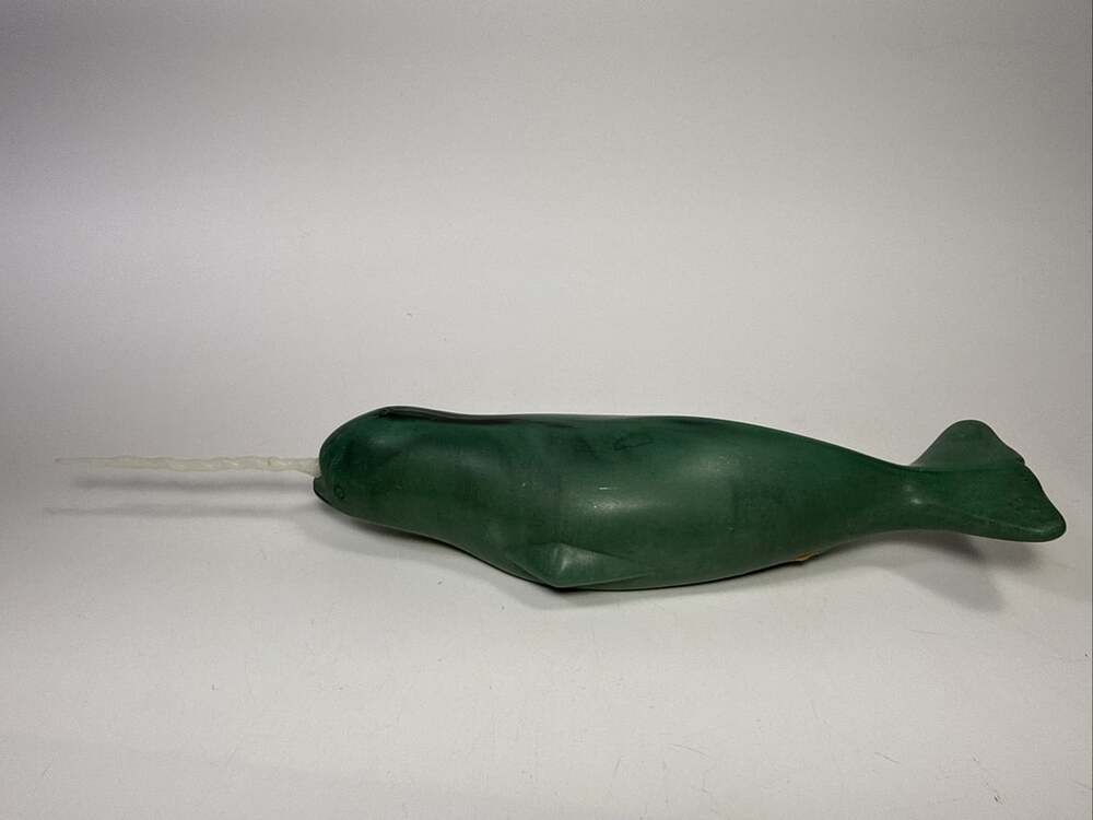 Vtg Inuit Carved Nephrite Jade Stone Narwhal Figure Statue Read L1